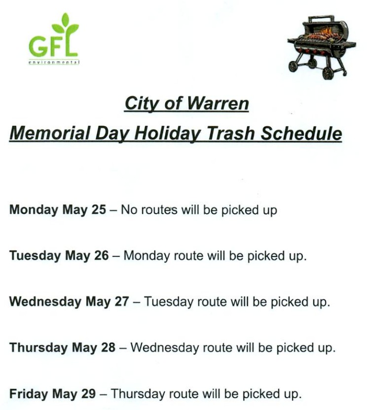 GFL Memorial Day closure